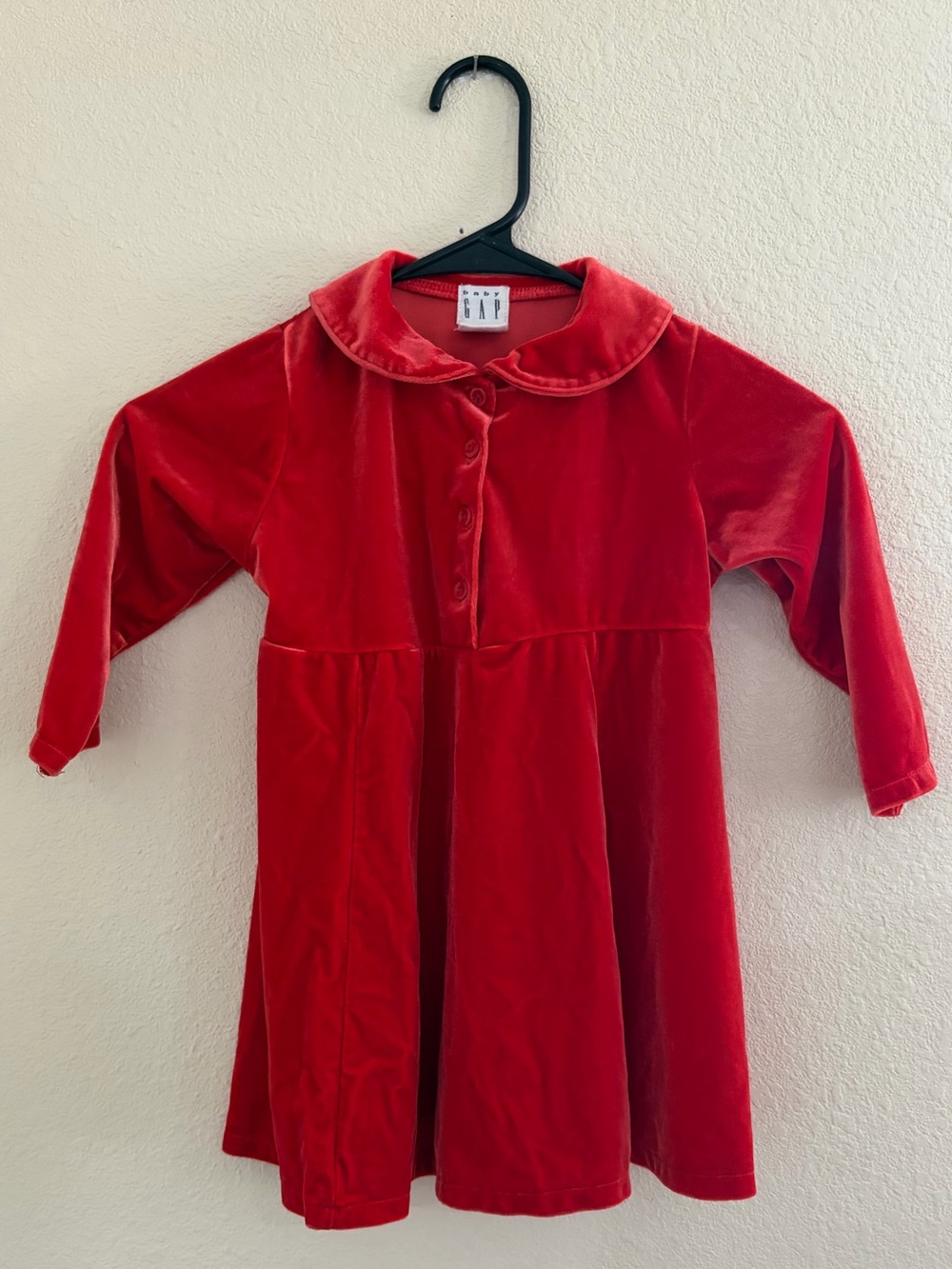 GAP Red Velvet Long-Sleeve Dress with Peter Pan Collar